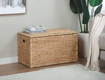 eHemco Heavy-duty Water Hyacinth Wicker Storage Trunk with Metal Frame, 30 by 17.5 by 17.5 Inches... | Amazon (US)