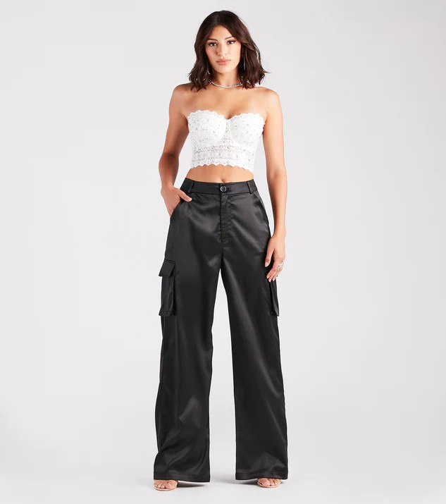 Dress Me Up Satin Straight-Leg Cargo Pants | Windsor Stores