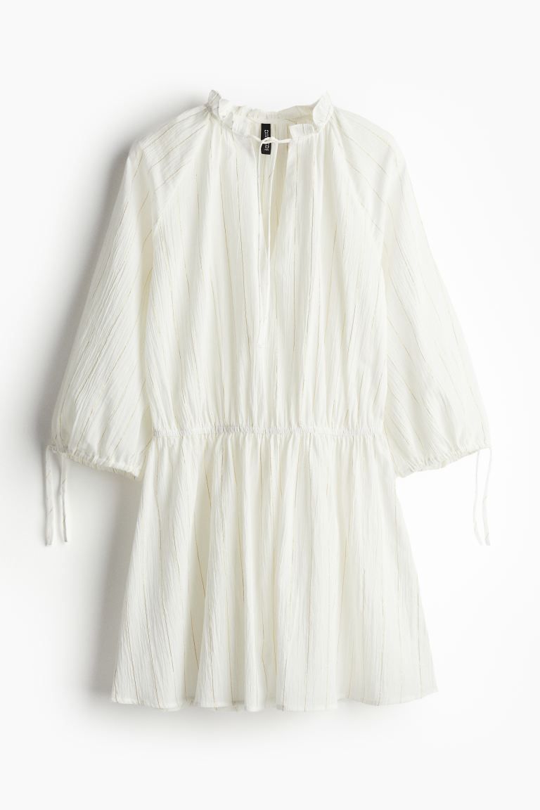 Glittery Tie-detail Tunic Dress - Cream/pinstriped - Ladies | H&M US | H&M (US + CA)