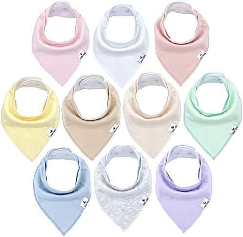 Diaper Squad 100% Organic Cotton Pastel 10-Pack Baby Drool Bandana Bibs Solid Colors for Boys and Gi | Amazon (US)