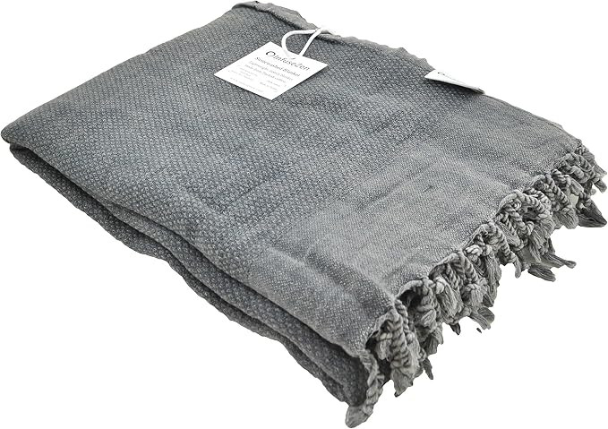 Stonewashed Turkish Organic Cotton Couch Throw Blanket - Charcoal | Thin, Soft, Lightweight, Cozy... | Amazon (US)