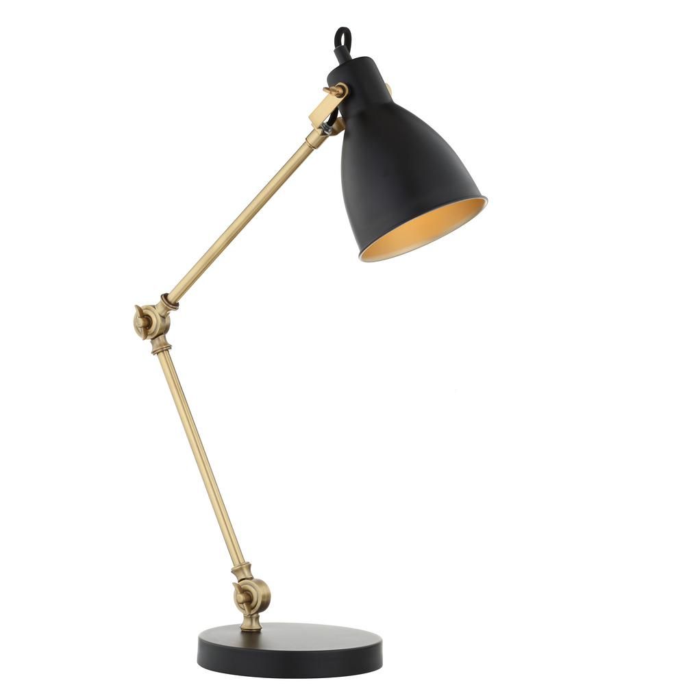 JONATHAN Y Barnes 24 in. Black/Brass Gold LED Metal Task Lamp | The Home Depot