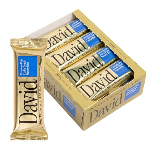 David High Protein Bars - 0g of Sugar, Low Carb, Gluten Free - 28g of Protein, 150 Calories - On-The-Go Snack - Chocolate Chip Cookie Dough Flavor, Pack of 12 | Amazon (US)