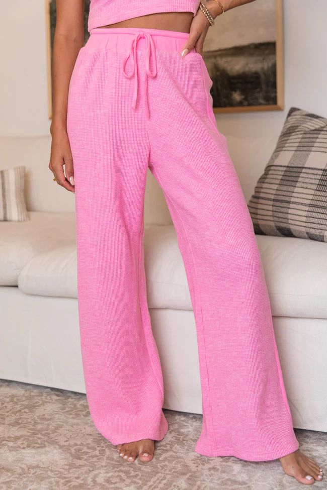 Essential Comfort Pink Waffle Knit Ribbed Pants | Pink Lily