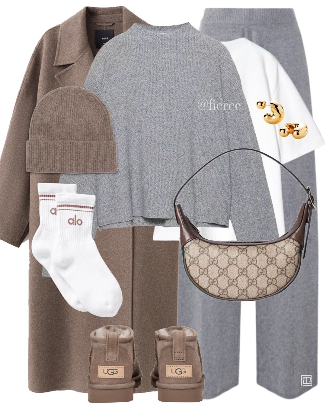Grey knitted set taupe Ugg boots mohair beanie jay taupe brown wool coat casual weekend travel look gucci Ophidia bag loungewear 

#LTKeurope #LTKwinter #LTKuk