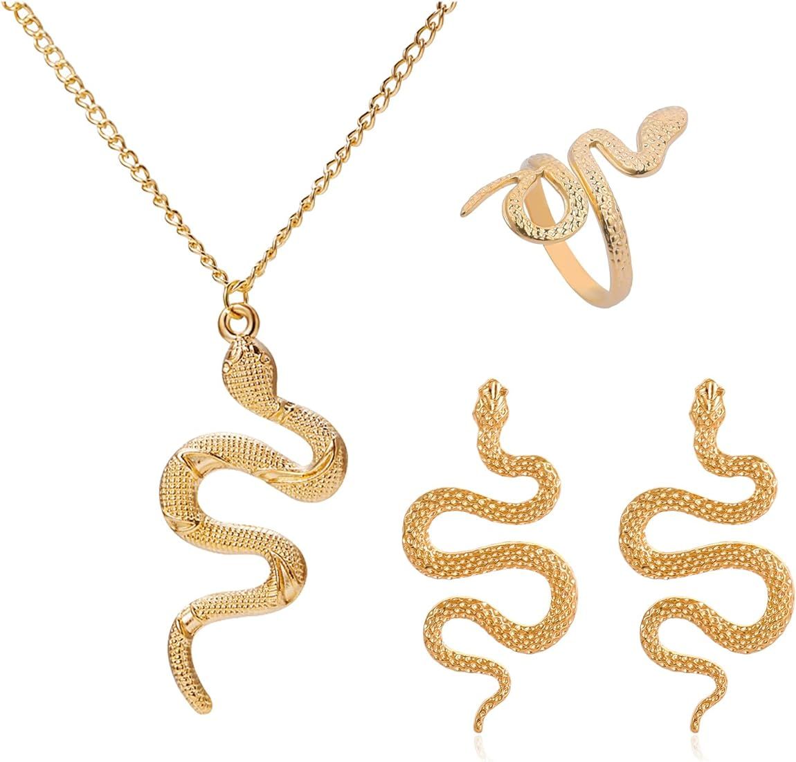 CJIAYUJEW Snake Jewelry Set for Women Gothic Snake Necklace Rings Earring Set Layered Snake Necklace | Amazon (US)