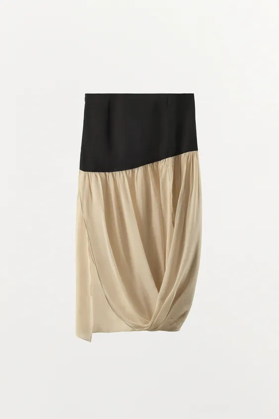 CONTRAST DRAPED MIDI SKIRT | Zara UK