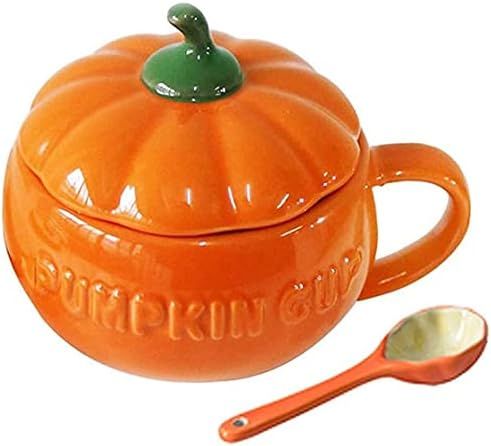 YBK Tech Cute Pumpkin Cup Ceramic Coffee Mug Milk Cup with Lid (Cup+ Spoon) | Amazon (US)