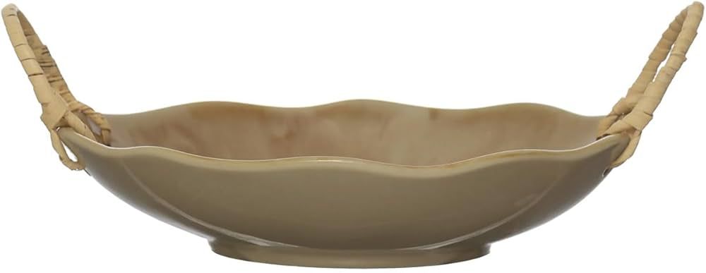 Creative Co-Op Stoneware Bowl with Rattan Wrapped Handles, Reactive Crackle Glaze,Cream | Amazon (US)