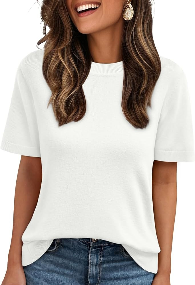 LILLUSORY Spring Sweater Short Sleeve Shirts for Women Work Tops Business Casual Summer Dressy Ou... | Amazon (US)