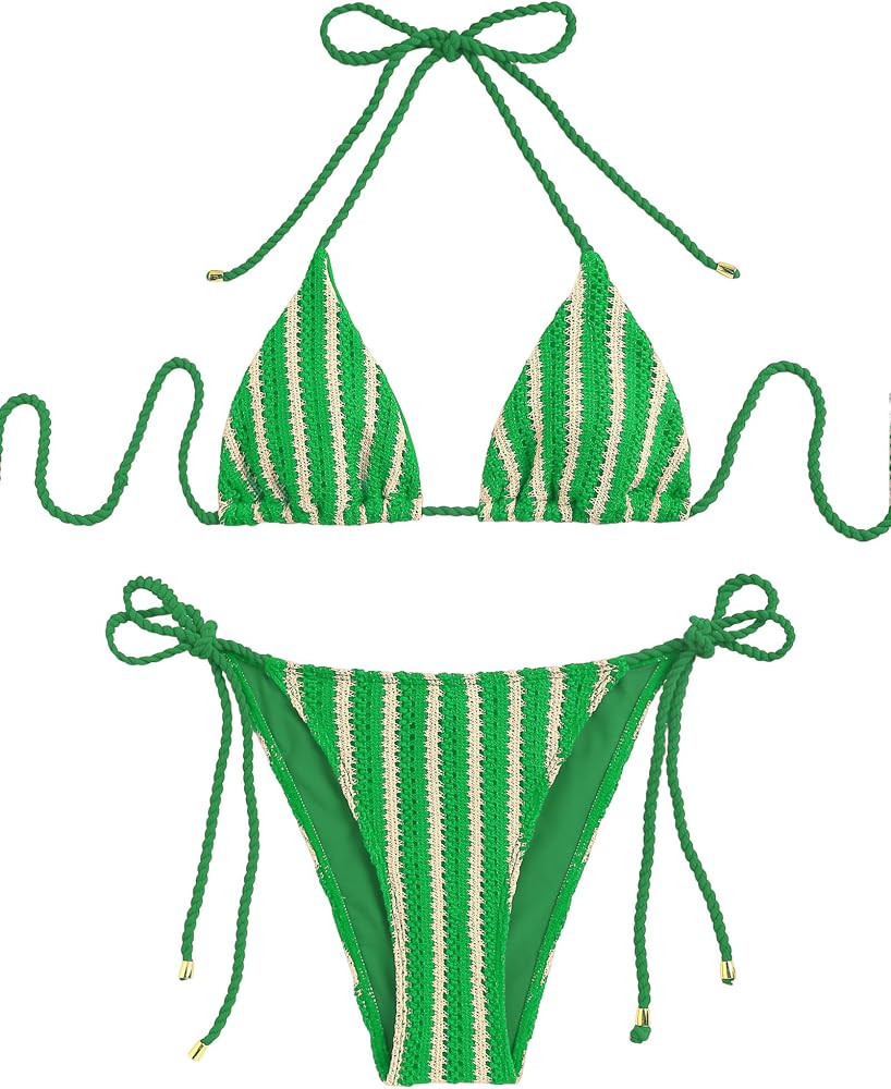 ZAFUL 2 Piece Triangle Bikini Sets for Women Sexy Crochet Halter Swimsuits | Amazon (US)