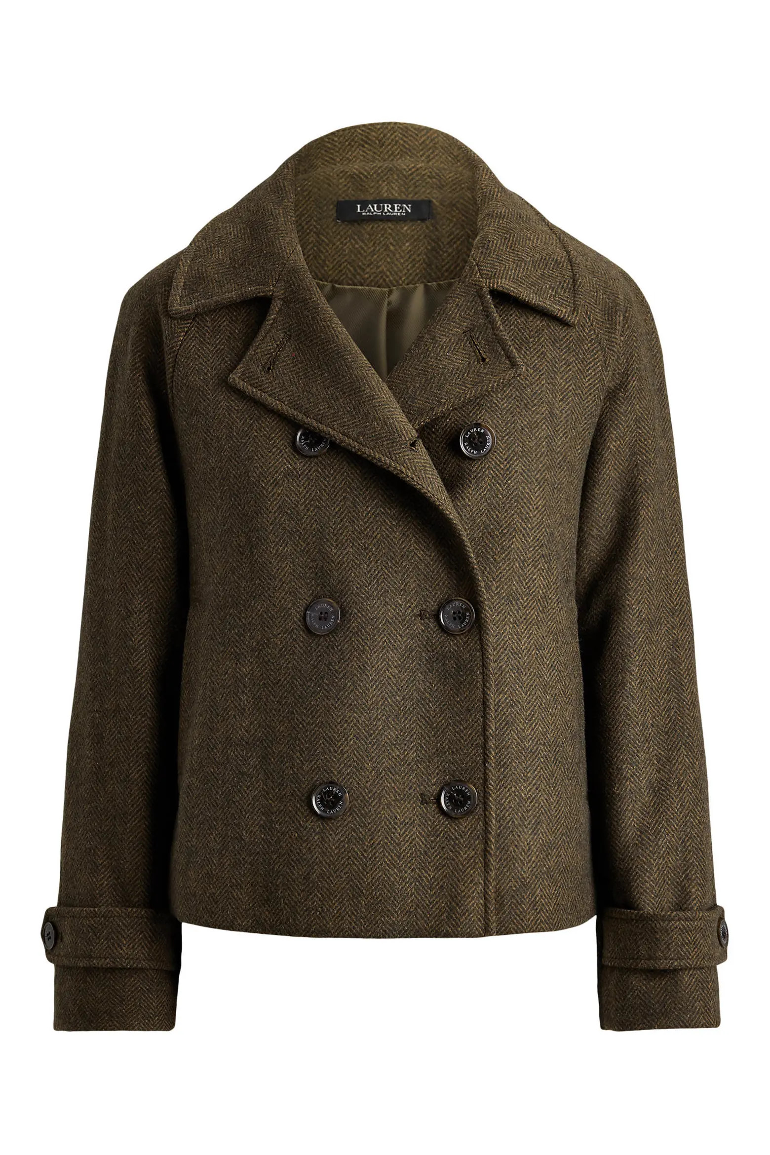 Lauren Ralph Lauren Double Breasted Wool Blend Crop Coat in Camel/Cream/Plaid at Nordstrom, Size 2 | Nordstrom