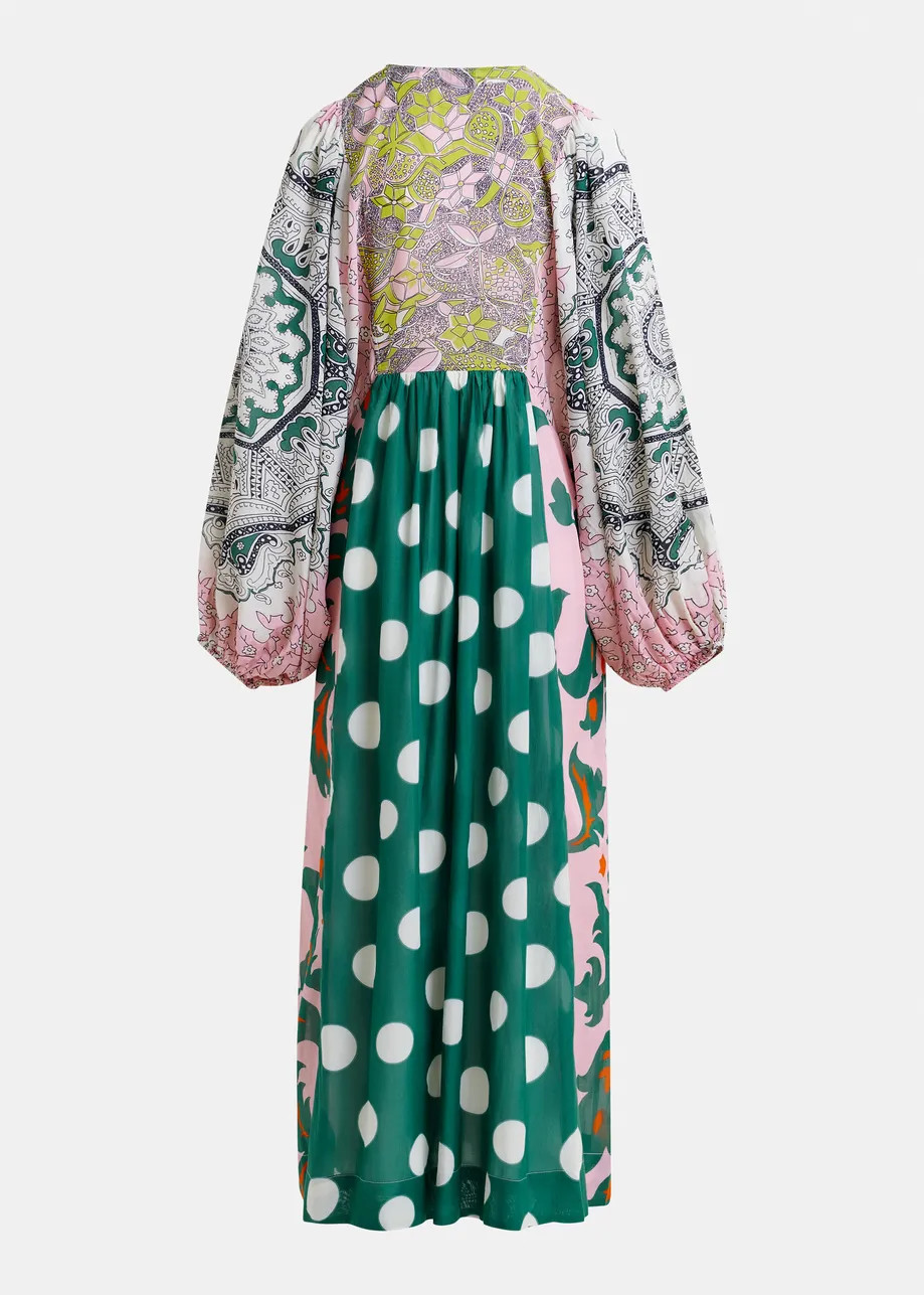 Green, pink and multicolor printed cotton blend maxi dress | Essentiel Antwerp United States | Essentiel Antwerp