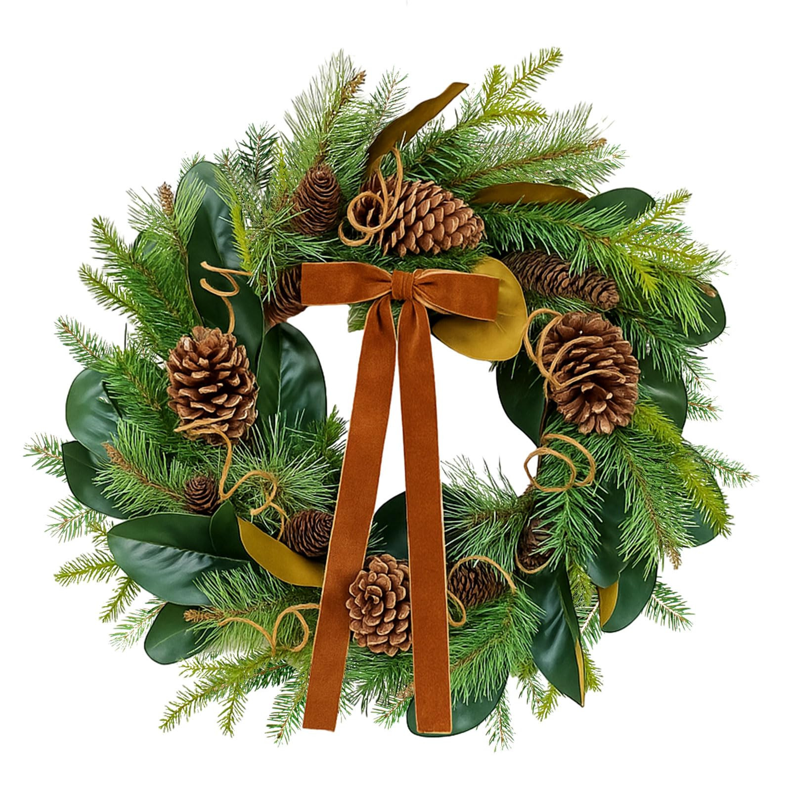Giegxin 20 Inch Christmas Magnolia Wreath with Bow Pine Cones for Front Door Greenery Artificial ... | Amazon (US)