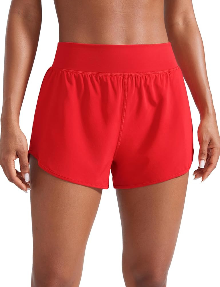 CRZ YOGA Mid Waisted Running Shorts for Women 3" Curved Hems for Athletic Workout Gym with Zipper... | Amazon (US)