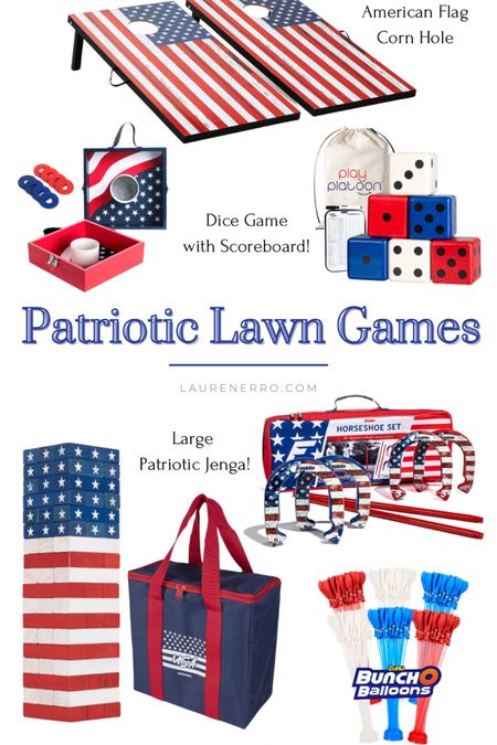 Patriotic Lawn Games!
.
.
.
Fourth of July, memorial day Jenga, large Jenga, cornhole, Yahtzee, horseshoes, water balloons

#LTKfindsunder50 #LTKSeasonal #LTKparties
