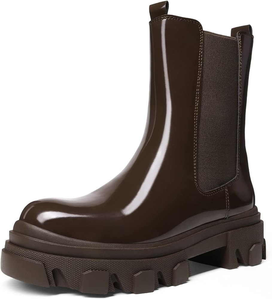 DREAM PAIRS Women's Platform Chelsea Boots Lug Sole Combat Mid Calf Slip On Chunky Ankle Booties | Amazon (US)