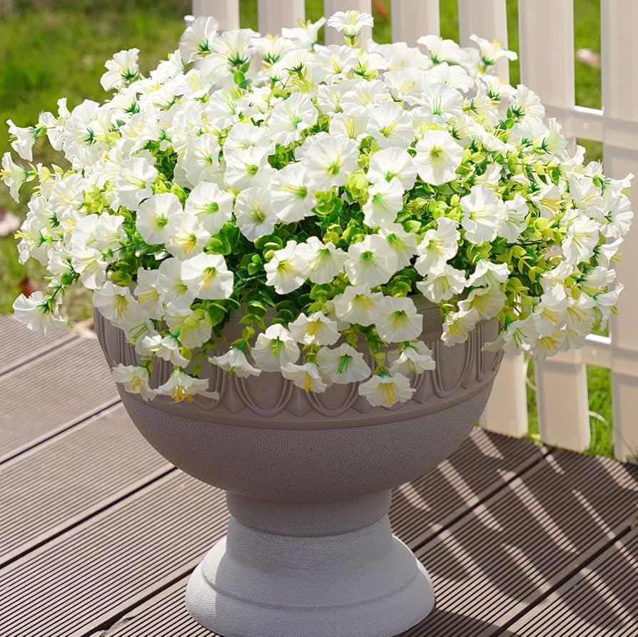 Artificial Outdoor Flowers Fake Plants for Spring Summer Decoration, 12 Bundles White Silk Mornin... | Amazon (US)