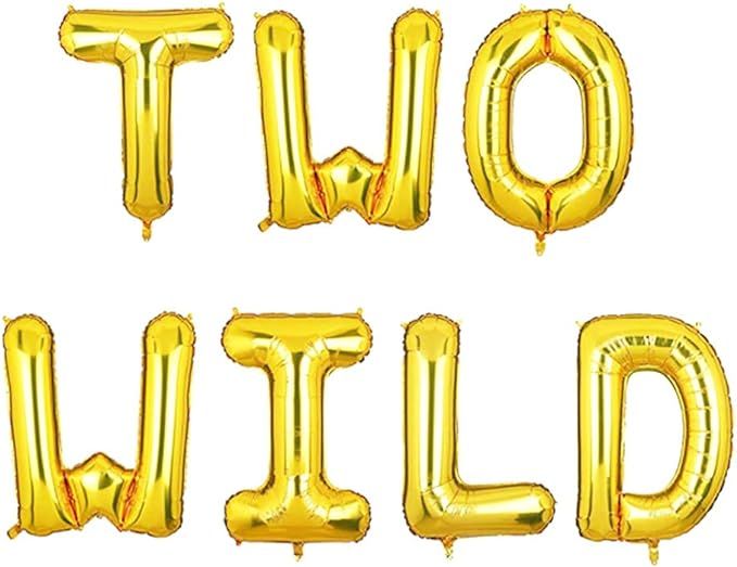 Gold Two Wild Balloons Banner for Boys Girls 2nd Birthday Jungle Safari Theme Party Supplies Deco... | Amazon (US)