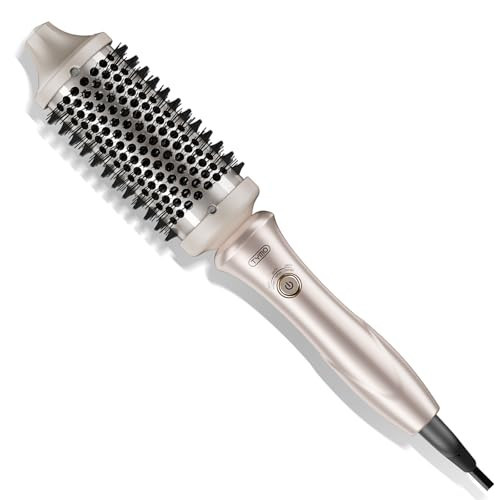 TYMO 2.0 Thermal Brush Curling Brush - STYLUX 1.7" Blowout Volumizer with Flexi-Fit for Hair Straightening, Heated Round Styler Tool, Hair Straightener and Curler 2 in 1, Dual Voltage & Light, Gold | Amazon (US)
