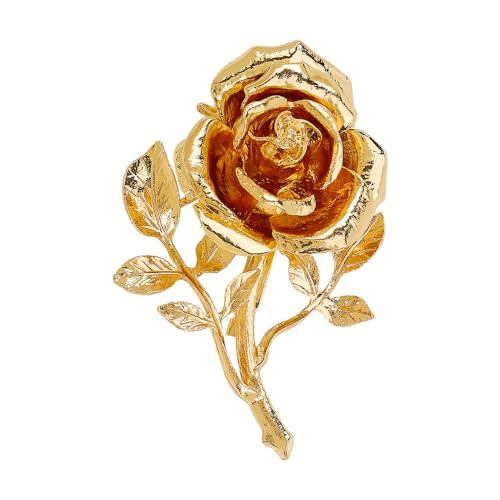 Gold Rose Flower Brooch Pin for Women Men Fashion Metal Large 3D Blossom Floral Brooches Lapel Pins Retro Suit Hat Dress Accessories Holiday Wedding Jewelry Unisex Gift | Amazon (US)