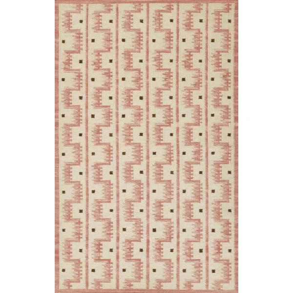 Freya Geometric Hand Woven Wool and Cotton Blush Area Rug | Wayfair North America