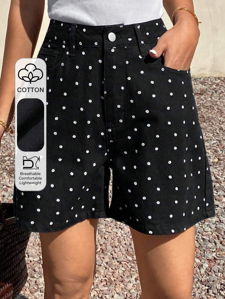 Livesso Women's Retro Polka Dot & Ditsy Floral Casual Loose Straight Leg Shorts, Suitable For Spr... | SHEIN