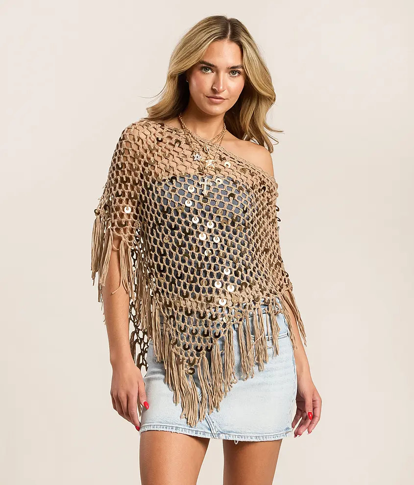 Sequin Fringe Sweater Poncho | Buckle