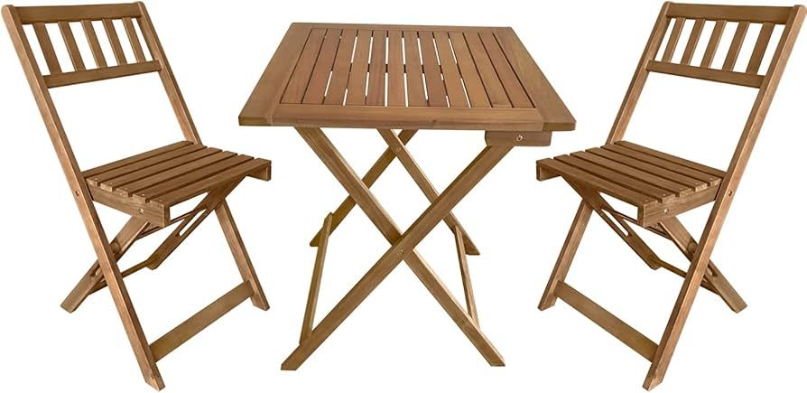 FDW 3-Piece Acacia Wood Folding Patio Bistro Set Outdoor Bistro Set Table and Chairs Set with 2 C... | Amazon (US)