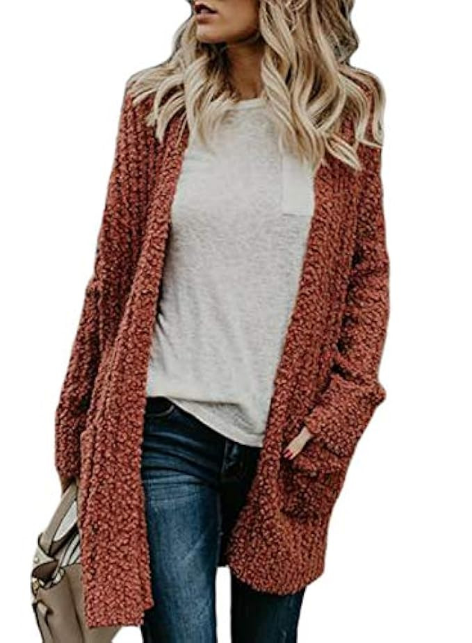 HOTAPEI Womens Chunky Knit Warm Open Front Long Cardigan Sweaters Coats with Pockets | Amazon (US)