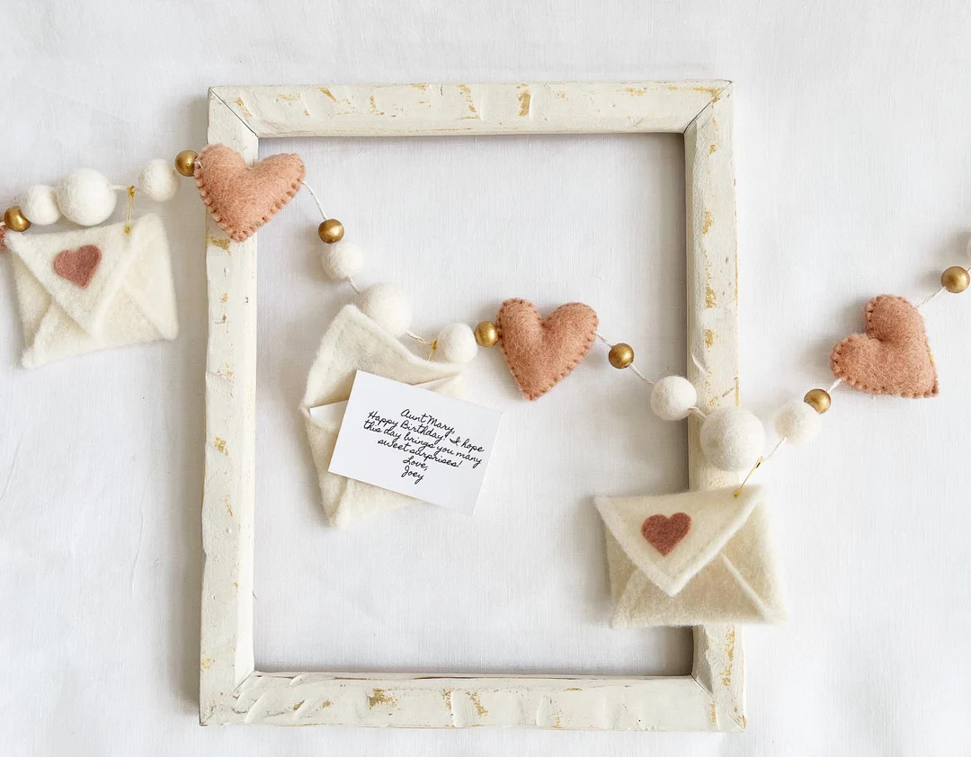 Blush Felt Heart Envelope Garland: Blush Nursery Decor, Valentine Banner | Etsy (US)