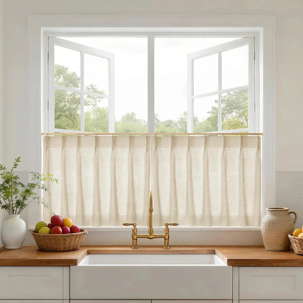 Liz Linen Pleated Cafe Curtains - Pure Cashmere Light Grey 1908-15 | TWOPAGES