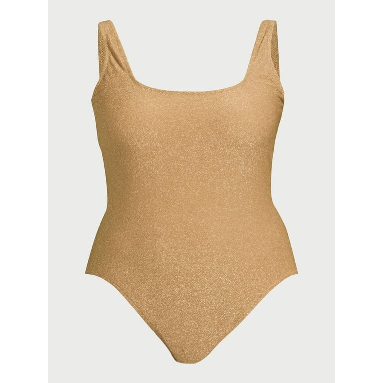 Love & Sports Women's Metallic Scooped Back Tank One-Piece Swimsuit, Black, Sizes XS-XXL | Walmart (US)