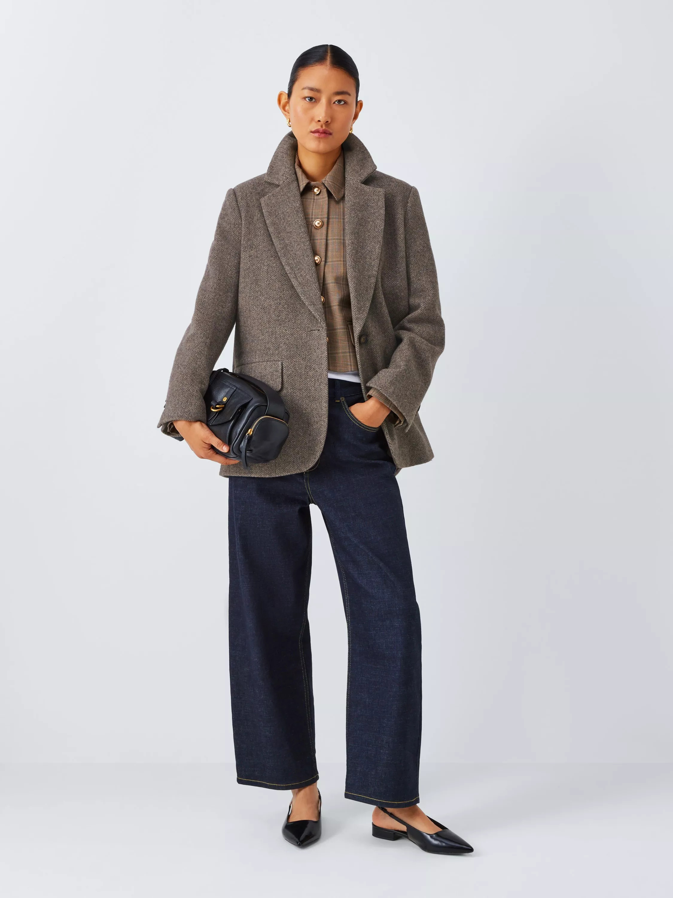 John Lewis Herringbone Wool Blend Blazer, Brown/Multi | John Lewis (UK)