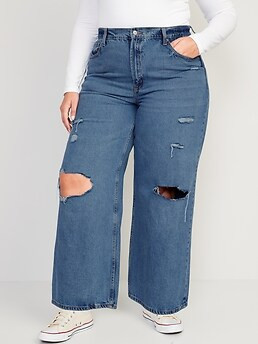 Extra High-Waisted Ripped Baggy Wide-Leg Non-Stretch Jeans for Women | Old Navy (US)