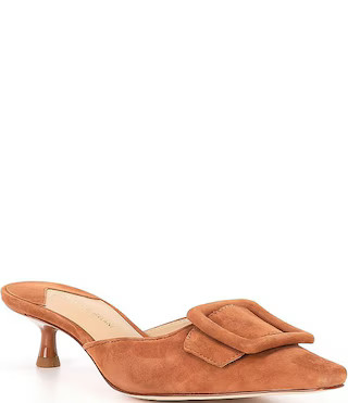 Kendra Suede Buckle Ornament Mules | Dillard's