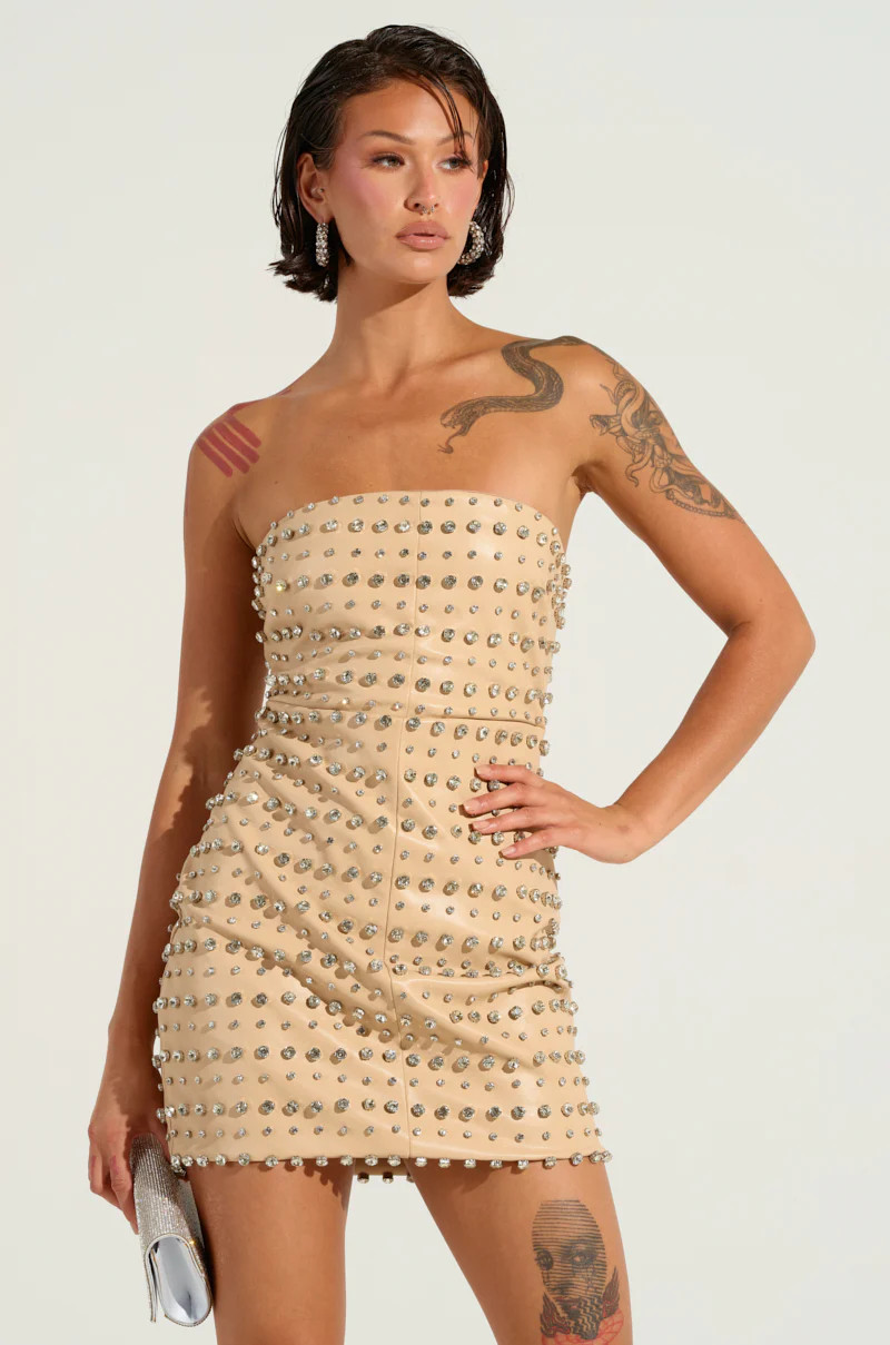TELL ME ABOUT IT STUD PU MINI DRESS | AKIRA
