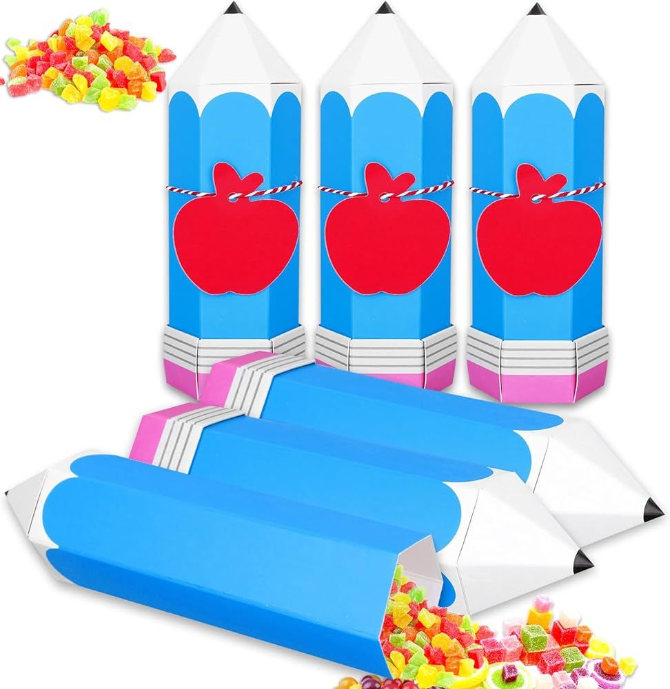 Whaline 20Pcs Blue Pencil Treat Boxes with Apple Shape Tags and Rope Back to School Pencil Candy ... | Amazon (US)