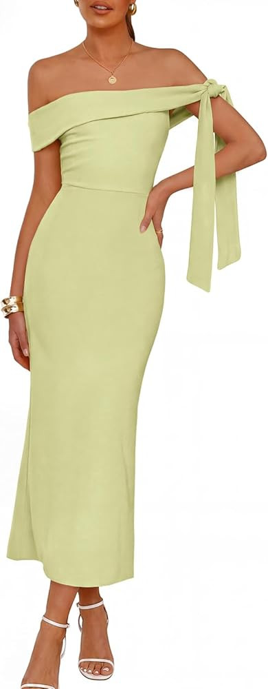 MEROKEETY Women's Summer Off The Shoulder Dress 2026 Bodycon Wedding Guest Cocktail Formal Party ... | Amazon (US)