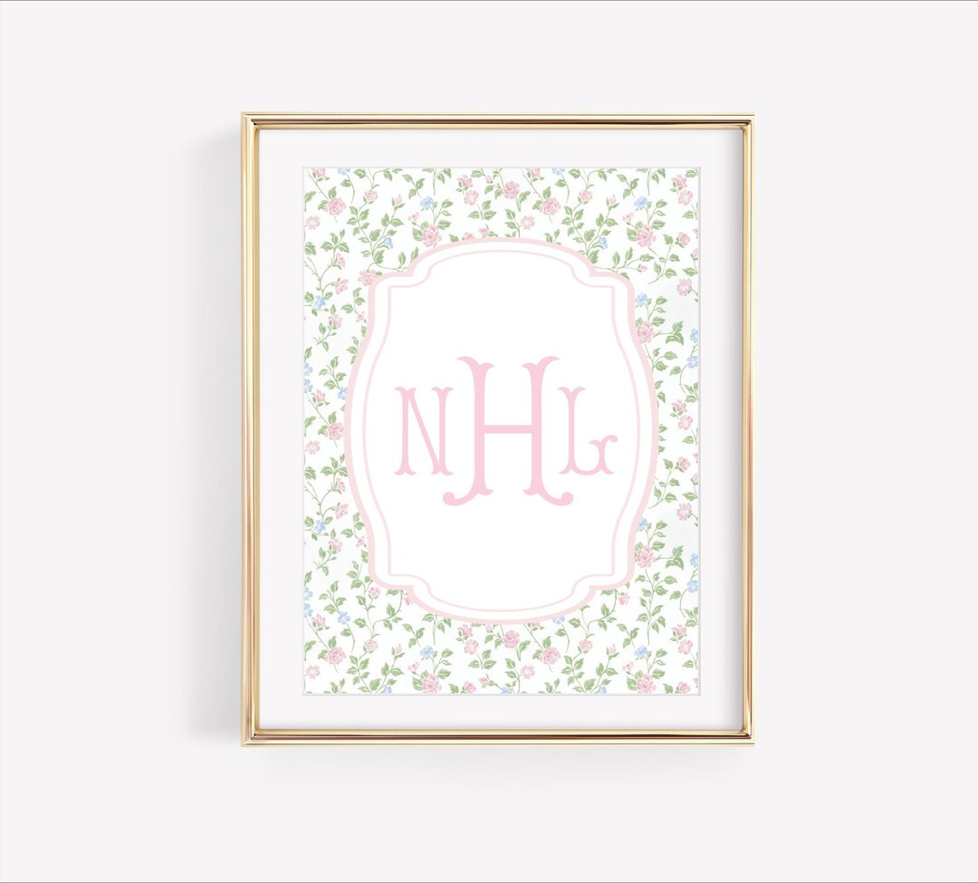 Girl Pink Floral Wall Art, Floral Nursery Monogram, Grandmillennial Wall Art, Pink Nursery Decor,... | Etsy (US)