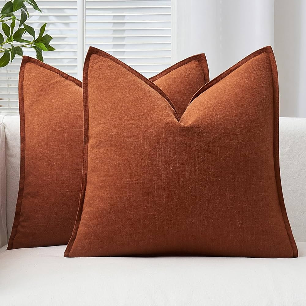 Woaboy Pack of 2 Fall Rust Pillow Covers 18x18 Inch Decorative Linen Solid Throw Pillow Covers Ac... | Amazon (US)