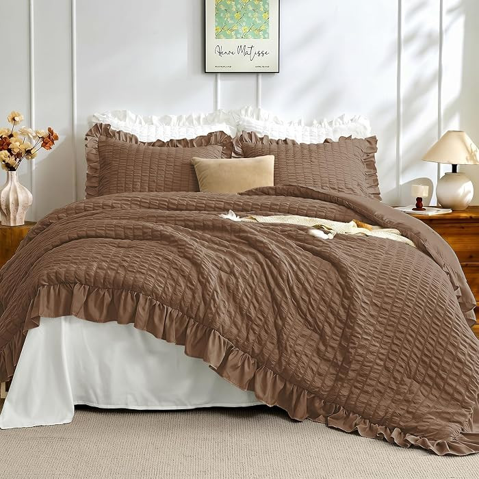 JOLLYVOGUE King Size Comforter Set, 3 Pieces Oak Brown Seersucker Comforters King Size, Lightweig... | Amazon (US)