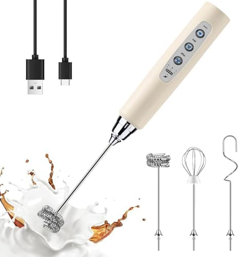 YUSWKO Handheld Milk Frother Wand for Coffee, Rechargeable Electric Whisk with 3 Heads 3 Speeds D... | Amazon (US)