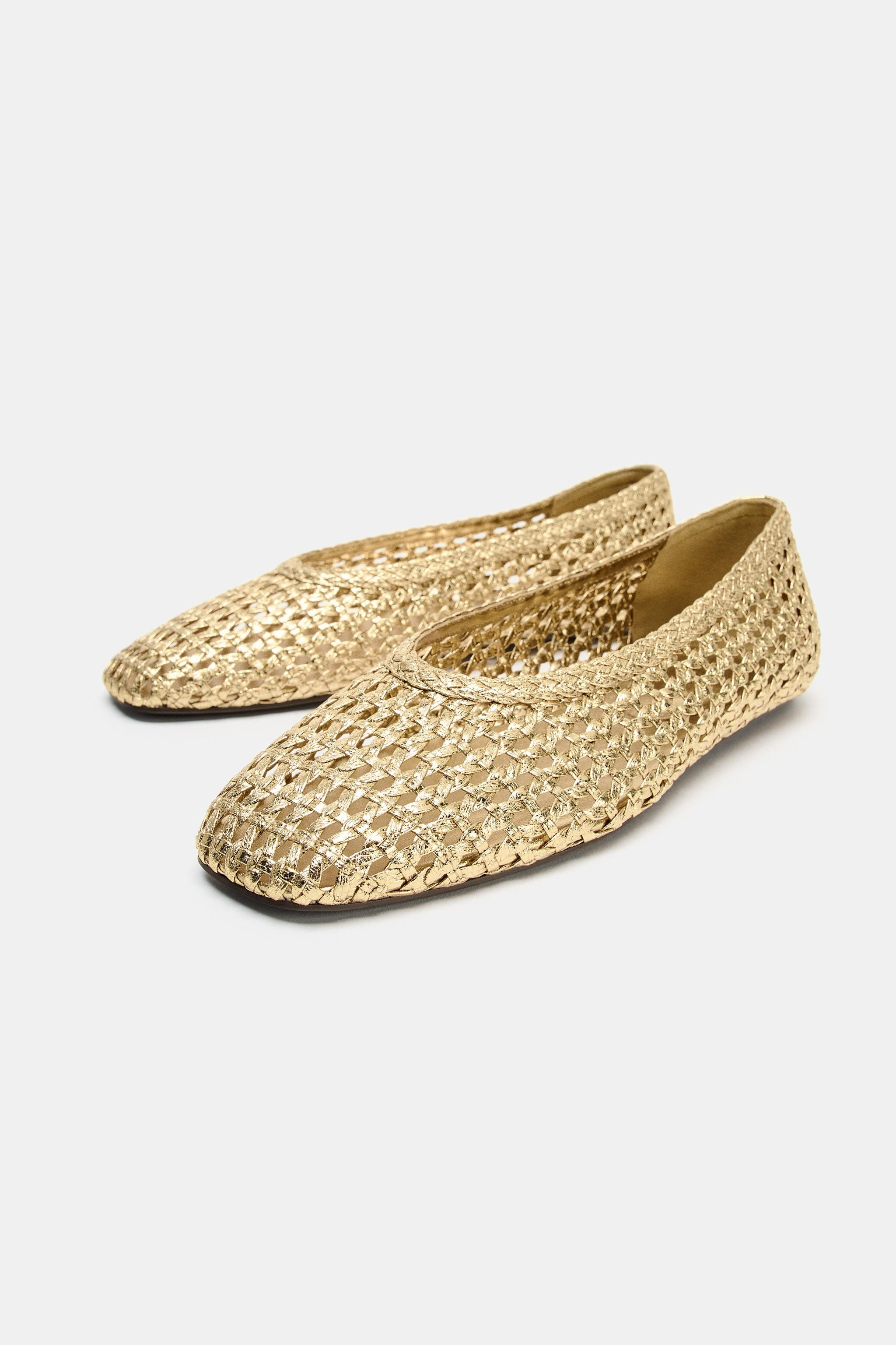 METALLIC WOVEN EFFECT BALLET FLATS | Zara US
