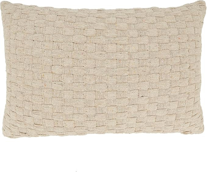SARO LIFESTYLE Textured Waffle Weave Poly Filled Pillow, 16"x24", Ivory | Amazon (US)