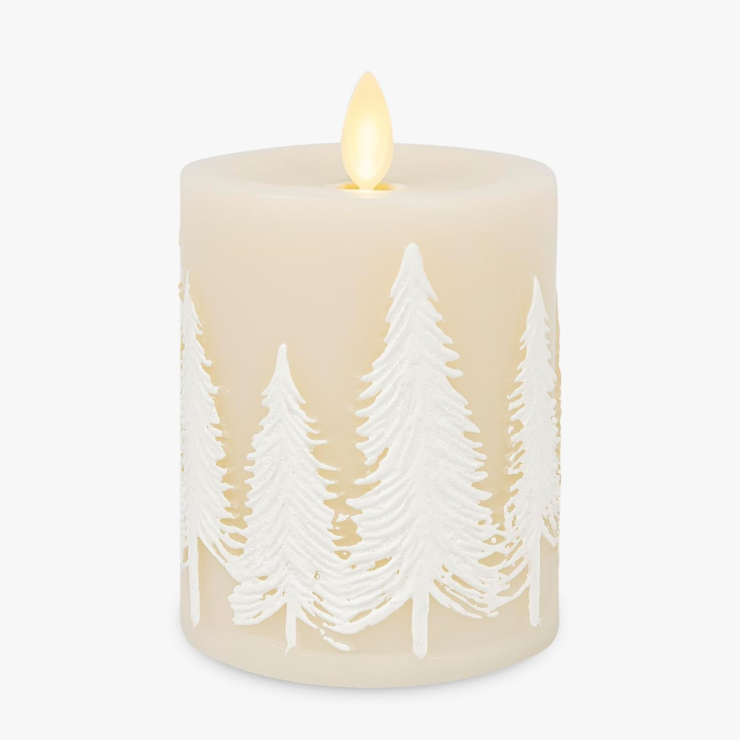 Luminara - Flameless Flickering Real Wax Moving Flame Battery Operated Unscented Candle LED Décor & Gift- Embossed Pillar Collection - Christmas & Holiday White Swan Trees (3.2" x 4.5") | Amazon (US)