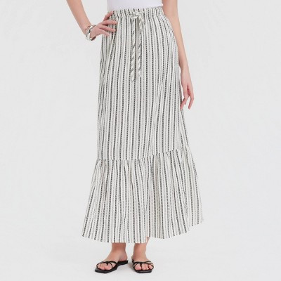 Women's Mid-Rise Tiered Skirt - Universal Thread™ White Striped XXL | Target