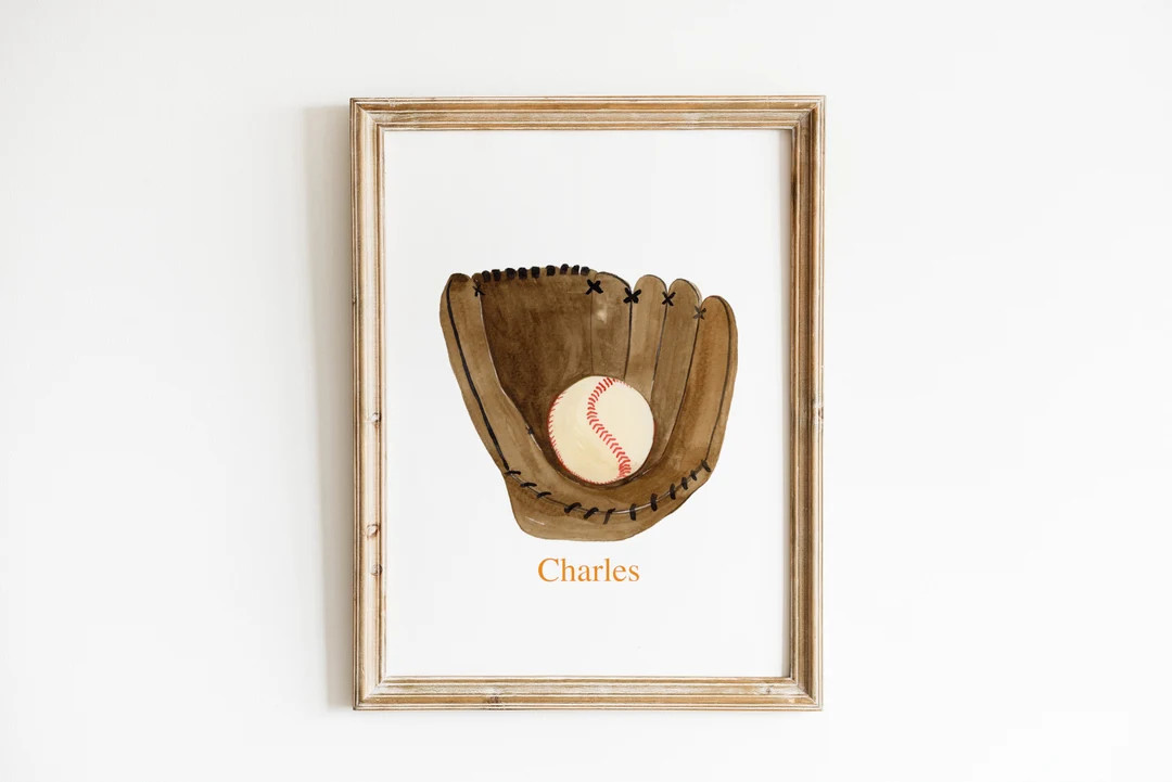 Watercolor Baseball Glove Print Houston Baseball Print - Etsy | Etsy (US)