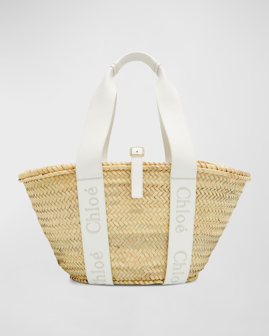 Chloe Sense Raffia & Leather Tote Bag | Neiman Marcus