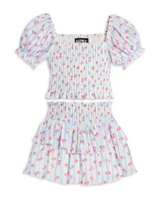 Girls' Marlee Smocked Floral Puff Sleeve Top & Brooke Skirt - Big Kid | Bloomingdale's (US)